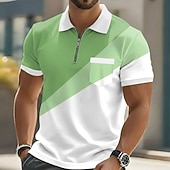 cheap Men's Geometric Polo-Men's Geometic Polo Shirts Short Sleeve Polo Shirts Lapel Casual Outdoor Holiday Daily Wear Pocket 3D Print Spring &amp; Summer Blue Purple Brown