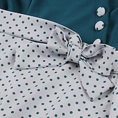 baratos Vestidos-Anos 50 Rockabilly Meio-dia Vestidos Mangas curtas Laço Poá Decote Quadrado Fantasia Mulheres Casual Dia a Dia Festa de Chá Adulto Vestido Primavera Verão