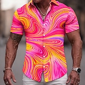 baratos Estampa Geométrica-Homens Colorido 3D impressão Tonto Camisa Social camisa de botão Manga Curta Moda Casual Streetwear Férias Verão Primavera Aberto para a Lateral Impressão 3D camisas de colarinho Azul Rosa Verde