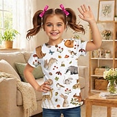 abordables Animales 3D de Chica-Chica 3D Graphic Animal Camiseta Manga Corta Impresión 3D Primavera Activo Estilo lindo Niños 4-12 años Casual Escuela Ajuste regular