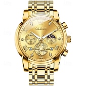 abordables Relojes de Cuarzo-Reloj automático de lujo para hombre Olevs, reloj mecánico esqueletizado con fase lunar, resistente al agua, luminoso, de acero inoxidable bicolor, relojes de vestir elegantes para negocios.