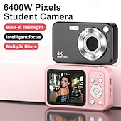 baratos Câmaras de Ação-Câmera digital 4K para fotografia, 64MP, com foco automático, ideal para vlogs no YouTube, zoom de 16x, compacta, perfeita para estudantes, iniciantes e adolescentes. Câmera portátil do tipo "apontar