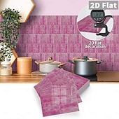 cheap Wall Stickers-10PCS 17x23cm Peel and Stick Thick Pink Purple Mosaic Pattern PVC Wall Stickers, American Vintage Style Self-Adhesive Removable Wallpaper for Renters, for Bedroom Bathroom Cabinet, Easy to Install