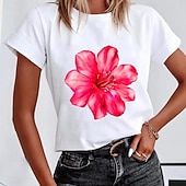 preiswerte Floral tee-Women's T Shirt Print Floral Graphic Plants Vintage Stylish Classic Short Sleeve Crew Neck Round Neck Regular Tops Casual Daily Yellow Pink Red Summer Spring