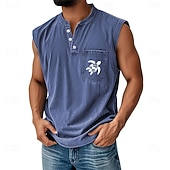 abordables Débardeurs-Chemise sans manches SoftFade™ pour homme en 100 % coton lavée à l'acide avec col Henley été turtle casual teint vêtement vintage délavé casual quotidien streetwear noir vert clair foncé