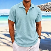 voordelige Heren Klassieke Polo-Voor heren Ice Silk seersucker polo Met Textuur Casual Vakantie Strijkijzer Korte mouw Modieus Basic Effen Knop Koeling Lente zomer blauw Wit Leger Groen Grijs Ice Silk seersucker polo