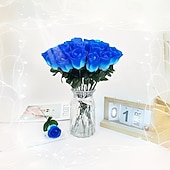 abordables Fleurs artificielles-Lot de 50 roses artificielles réalistes avec tiges et feuilles, idéales pour la décoration intérieure, les centres de table de mariage, les hôtels et bureaux, les cadeaux de mariage à faire soi-même,