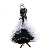 economico Abbigliamento da Competizione-Balli da Sala Vestito Strass Pieghe Giunzione Per donna Feste Allenamento Performance Manica Lunga Alto Spandex Poliestere