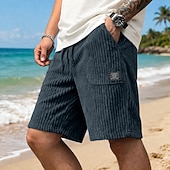 cheap Casual Shorts-Men's Shorts Casual Shorts Corduroy Shorts Pocket Elastic Waist Plain Textured Comfort Breathable Knee Length Casual Outdoor Beach Vacation Fashion Black White Stretchy