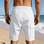 cheap Holiday-Men's Cotton Linen Shorts Shorts Summer Shorts Beach Shorts Drawstring Pocket Elastic Waist Plain Comfort Breathable Knee Length Outdoor Beach Vacation Vacation Fashion Black White Inelastic