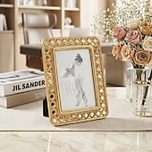 cheap Sculptures-Modern Minimalist Resin Photo Frame, 3D Fish Scale Pattern Decorative Picture Frame with Hollow Design, Tabletop Home Decor Frame for Family Photos, Bedroom Desk Shelf Display Decoration