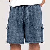 abordables Shorts décontractés-Shorts cargo pour homme SoftFade™ Shorts décontractés Shorts délavés Taille élastique Cordons Multi poches Unis Confort respirable Longueur genou Quotidien Vacances Mode Rétro Vintage Bleu Noir