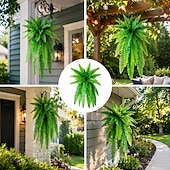 tanie Rośliny sztuczne i zieleń-Sztuczna, wisząca paproć bostońska, odporna na promieniowanie UV, realistyczna, sztuczna roślina do użytku na zewnątrz, sztuczne paprocie, sztuczne paprocie, sztuczne rośliny, sztuczna paproć bostońska do dekoracji okna na werandzie