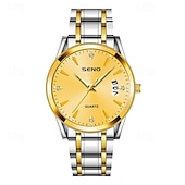 economico Orologi al quarzo-Orologio da polso di lusso da uomo in oro, al quarzo, elegante e alla moda, con bracciale a maglie in acciaio inossidabile, datario, impermeabile, orologio classico ed elegante, regalo perfetto per
