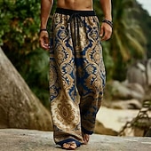 economico Pantaloni casual stampati da uomo-Per uomo Paisley Stampa Floreale Etnico Pantaloni Pantaloni casual Pantaloni Larghi Misura del girovita medio Boho Vintage Retrò Casa All'aperto Vacanza Coulisse elastica in vita Pantaloni tipo lino