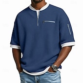  Férfi Gofris póló Tee Top Rövid ujjú Pulóver Fél cipzár Nyár Tömör szín Divat Dizájn Kényelmes Kollázs Színes Cipzáras zseb Hétköznapi Napi Szabadtéri Világoskék Fekete Sötétkék Férfi felső póló