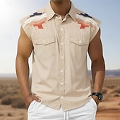 cheap Men's Western Shirts-Men's Geometric Pattern Vintage Ethnic Western Shirt Cowboy Shirt Sleeveless Shirt Sleeveless Western Style Outdoor Work Causal Summer Spring Turndown 3D Print Button Up Shirts Blue Khaki Gray