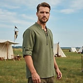  Médiéval Renaissance Chemise Pirate Viking Déguisement Homme Viking Pirate Halloween Carnaval Performance LARP Foire de la Renaissance Adulte Chemise Printemps & Été