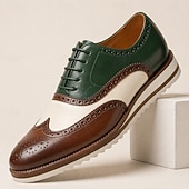 abordables Zapatos de Vestir Clásicos-Zapatos de vestir de cuero bicolor con cordones y estilo brogue, calzado casual elegante para hombre, ideal para el trabajo, fiestas y eventos nocturnos.