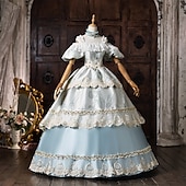 cheap Dresses-Rococo Baroque Ball Gown Floor Length Ball Gown Choker Short Sleeves Princess Bridal Royal Attire Off the Shoulder Ball Gown Square Neck Fancy Dress Women's Royal Halloween Carnival Masquerade Prom