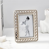 cheap Sculptures-Modern Minimalist Resin Photo Frame, 3D Fish Scale Pattern Decorative Picture Frame with Hollow Design, Tabletop Home Decor Frame for Family Photos, Bedroom Desk Shelf Display Decoration