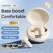 baratos Auscultadores TWS True Wireless-Fones de ouvido sem fio Bluetooth 6.0, TWS com reforço de graves. &amp;Redução de ruído, estojo de carregamento com visor digital LED, microfone HD para chamadas, fones de ouvido intra-auriculares