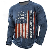  4. července 2026 250. výročí Pamětního dne Pánské designer 3D tisk US vlajka crew neck dlouhý rukáv tričko casual denní ulice