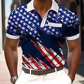  2026 250. Herren Amerikanische US-Flagge Polo-Shirts Kurzarm Polo-Shirts Kragen-Shirts Lässig Outdoor Athleisure Alltag Kleidung 3D Druck Knöpfe Frühling  Sommer Blau Schwarz Rot