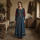 お買い得  ドレス-ボヘミアンスタイル 中世 ルネッサンス フロア丈 ドレス 長袖 海賊 レースアップ Ａライン ラウンドネック 仮装 女性用 ファンタジー カーニバル ルネッサンスフェア LARP レトロテーマパーティー 大人 ドレス