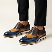 abordables Zapatos de Vestir Clásicos-Zapatos de vestir de cuero bicolor con cordones y estilo brogue, calzado casual elegante para hombre, ideal para el trabajo, fiestas y eventos nocturnos.