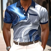 cheap Men's Geometric Polo-Men's Marble Polo Shirts Short Sleeve Polo Shirts Collared Shirts Business Casual Outdoor Athleisure Daily Wear 3D Print Buttons Summer Spring Blue Purple Green