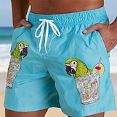  Herren Vogel Papagei Badehosen Badeanzüge Badeshorts Boardshorts Mittlere Taille Hawaiianisch Strandurlaub Seitentaschen Netzfutter Elastischer Kordelzug in der Taille Designer Bekleidung