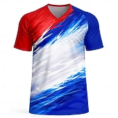 cheap Running Tee &amp; Tank Tops-Men's Soccer Jersey USA Style Color Block Red Blue Independence Day Athletic Short Sleeve T-Shirt UPF 50 Quick Dry Breathable mesh fabric 2026 Soccer Fan Tee Training Gym Running Sports