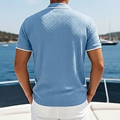 economico Polo Classico da Uomo-Per uomo Polo con zip Testurizzato Casuale Ferie Bavero Zip a un quarto Manica Corta Moda Essenziale Semplice Jacquard Zip a un quarto Primavera &amp; Estate Estate Primavera Vestibilità regolare Blu