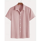 cheap Men's Button Up Shirts-Men's Shirt Casual Shirt Seersucker Shirt Button Up Shirt Blue Black Red Green Short Sleeve Vertical Stripes Shirt Collar Casual Daily Buttons Clothing Apparel Elegant Fashion Casual