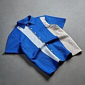 cheap Men's Smart Casual Shirts-Men's Shirt Casual Shirt Button Up Shirt Jacquard Shirt Blue Black Pink Apricot Short Sleeve Color Block Shirt Collar Casual Daily Front Pocket Clothing Apparel Elegant Fashion Casual