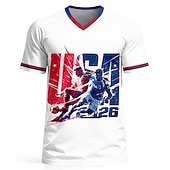 Uniseks Geometrisch Verloop Letter en nummer Voetbalzomer Wereldwijde wedstrijd Hardlopen Top Hardloopshirt Zomer Korte mouw UPF 50 Sneldrogend Ademend Sportschool Hardlopen Track Fitness Rood + blauw
