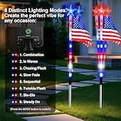 billiga Pathway Lights &amp; Lanterns-8 anslutna i 1 solcellsdrivna amerikanska flagggångslampor röda, vita och blå trädgårdsljus för 250-årsfirandet av självständighetsdagen patriotiska vattentäta LED-trädgårdsdekorationer för utomhusbruk, 4 juli och minnesdagen.