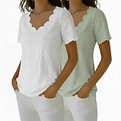 ieftine tricou simplu-pachete multiple 2 buc bluză textură top cu ochiuri tricou simplu elegant de bază clasic mânecă scurtă decolteu în V topuri obișnuite casual zilnic plajă galben+negru