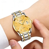 economico Orologi al quarzo-Orologio da polso di lusso da uomo in oro, al quarzo, elegante e alla moda, con bracciale a maglie in acciaio inossidabile, datario, impermeabile, orologio classico ed elegante, regalo perfetto per