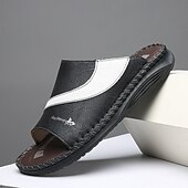 cheap Vacation Sandals-Men's Black and White Open-Toe Slide Sandals, Lightweight Comfortable Casual Slip-On Summer Shoes, Minimal Leisure Style for Men, Perfect for Daily Wear, Beach Walks, Poolside Relaxation