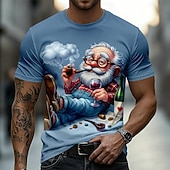  Maglietta da uomo con grafica 3D divertente e spiritosa di un vecchio felice che fuma la pipa e beve vino, girocollo, maniche corte, regalo di pensionamento per il nonno, amante del vino, compleanno,