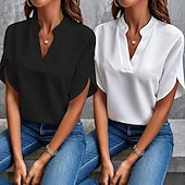 cheap Plain Blouses-Multi Packs 2pcs Women's V Neck Short Sleeves Yellow+Blue Blouse Jeans Sexy Plain Solid / Plain Color Casual Daily Spandex Summer