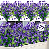 abordables Artificial Flower-20 Bundles Artificial Flowers for Outdoors, Summer Spring Grass Camellia Fake Flowers Plastic Plants, UV Resistant No Fade Faux Greenery for Gardens Porch Cemetery Decor