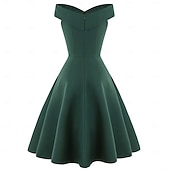 ieftine Rochii-1950 Retro / vintage Miezul zilei Rochii Rochie leagăn Rochie Flare Fără mâneci De pe umăr Culoare solidă Mulată Costume de fancy Pentru femei Mascaradă Petrecere cu cocktail Petrecere ceai Adulți
