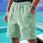 tanie Szorty casualowe-Męskie Szorty waflowe Szorty Letnie szorty Szorty na co dzień Ściągana na sznurek Kieszeń Elastyczny pas Równina Komfort Oddychający Krótki Na zewnątrz Urlop Sportowy Codzienny Biały Jasnozielony