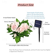 baratos Luzes solares de corda-Luzes solares em formato de trepadeira de rosas, 2m, 20 LEDs, 8 modos, ideais para decoração de pátio, varanda, jardim, à prova d'água, festas de aniversário, praia, piquenique, casamento e feriados.