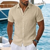  Per uomo Camicia Camicia di lino Camicia Estiva Camicia da Spiaggia Camicia hawaiana estiva Tinta unica Casuale Quotidiano Nero Bianco Verde chiaro Rosa Manica Corta Colletto Primavera & Estate Estate
