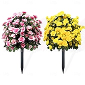 cheap Artificial Flower-Artificial Azalea Flower with Ground Stakes, 23" UV Resistant Fake Azalea Garden Stake, Faux Greenery Shrubs for Outdoor Porch, Patio, Wedding, Party Decor, Durable, Easy-to-Install Garden Accessory