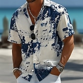 tanie Muzyka i gitary-Męskie Tie Dye Print Nuty Koszula Zapinana na guziki koszula Koszula casualowa Krótki rękaw Vintage Retro Codzienny Festiwal Muzyczny Wiosna Jesień Wieczorne Druk 3D koszule z kołnierzykiem Niebieski